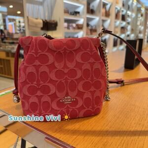 NWT Coach Faye Mini Drawstring Bag Signature Denim CCZ45 denim/Silver/True Red